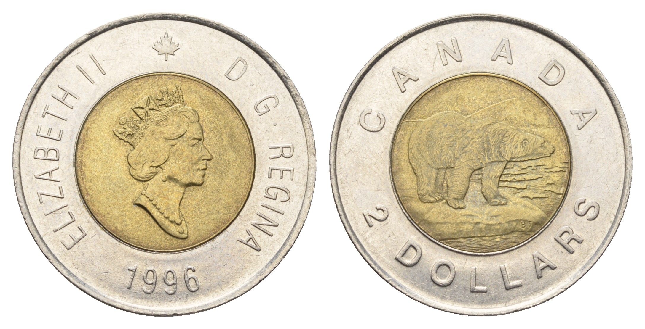 Канада 2 доллара 1996 Елизавета II (1952-2022), полярный медведь KM 270 биметалл 4678-1236