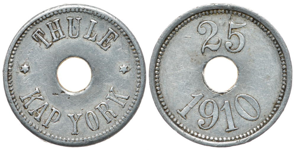 Гренландия, Туле Кап Йорк 25 эре 1910 тираж 5000 экземпляров KM Tn6 алюминий 11-069-53