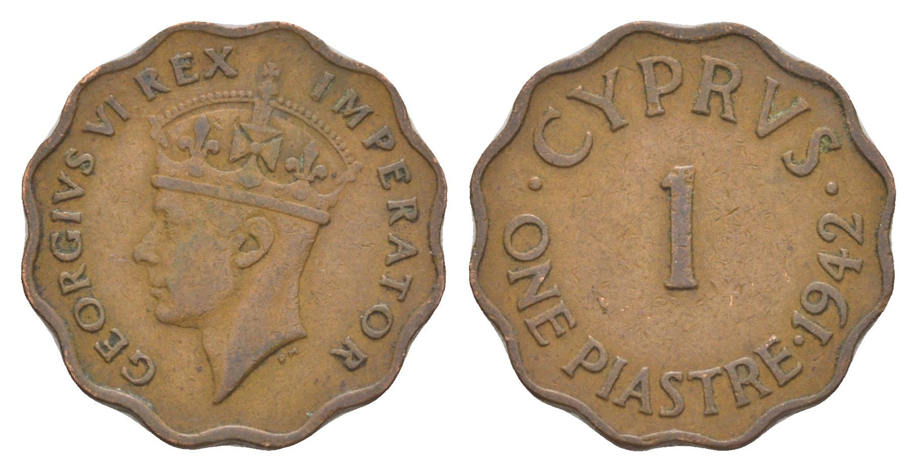 Кипр 1 пиастр 1942 Георг VI (1936-1952) KM 23a бронза 4652-323