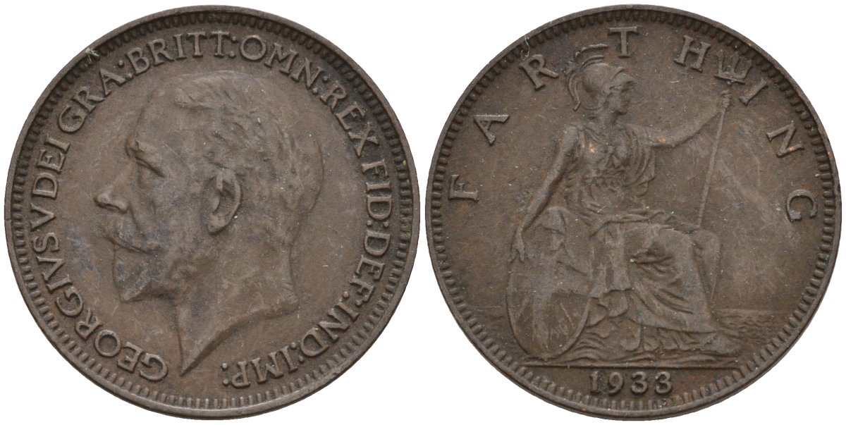 Великобритания 1 фартинг 1933 Георг V (1910-1936) KM 825, Spink 4061 бронза 4596-958