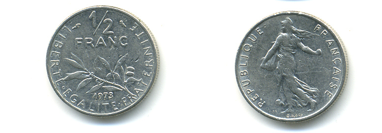 ФРАНЦИЯ 1/2 ФРАНКА 1973 KM 931.1 никель 86-1753