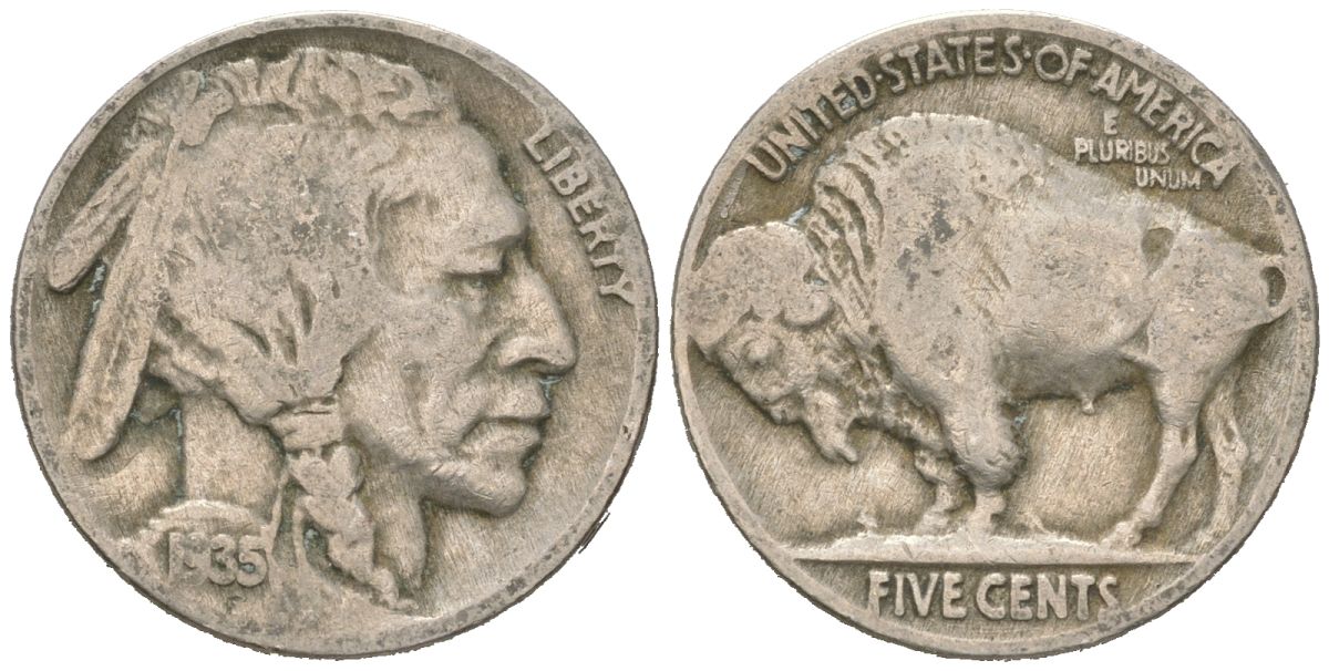 США 5 центов 1935 индеец, бизон KM 134 медно-никель 4614-1151