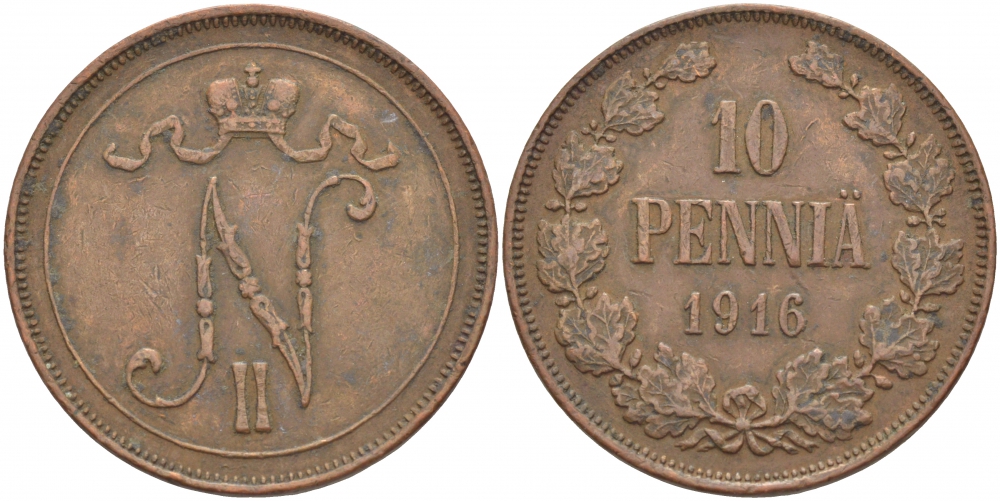 РОССИЯ ДЛЯ ФИНЛЯНДИИ 10 ПЕННИ 1916 Биткин 439 медь 51-1515