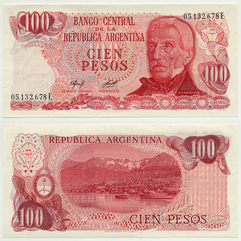 АРГЕНТИНА 100 ПЕСО 1978 СЕРИЯ Е 05132, ГЕНЕРАЛ САН МАРТИН Pick 302b бумага UNC (ПРЕСС) 6301-26-3