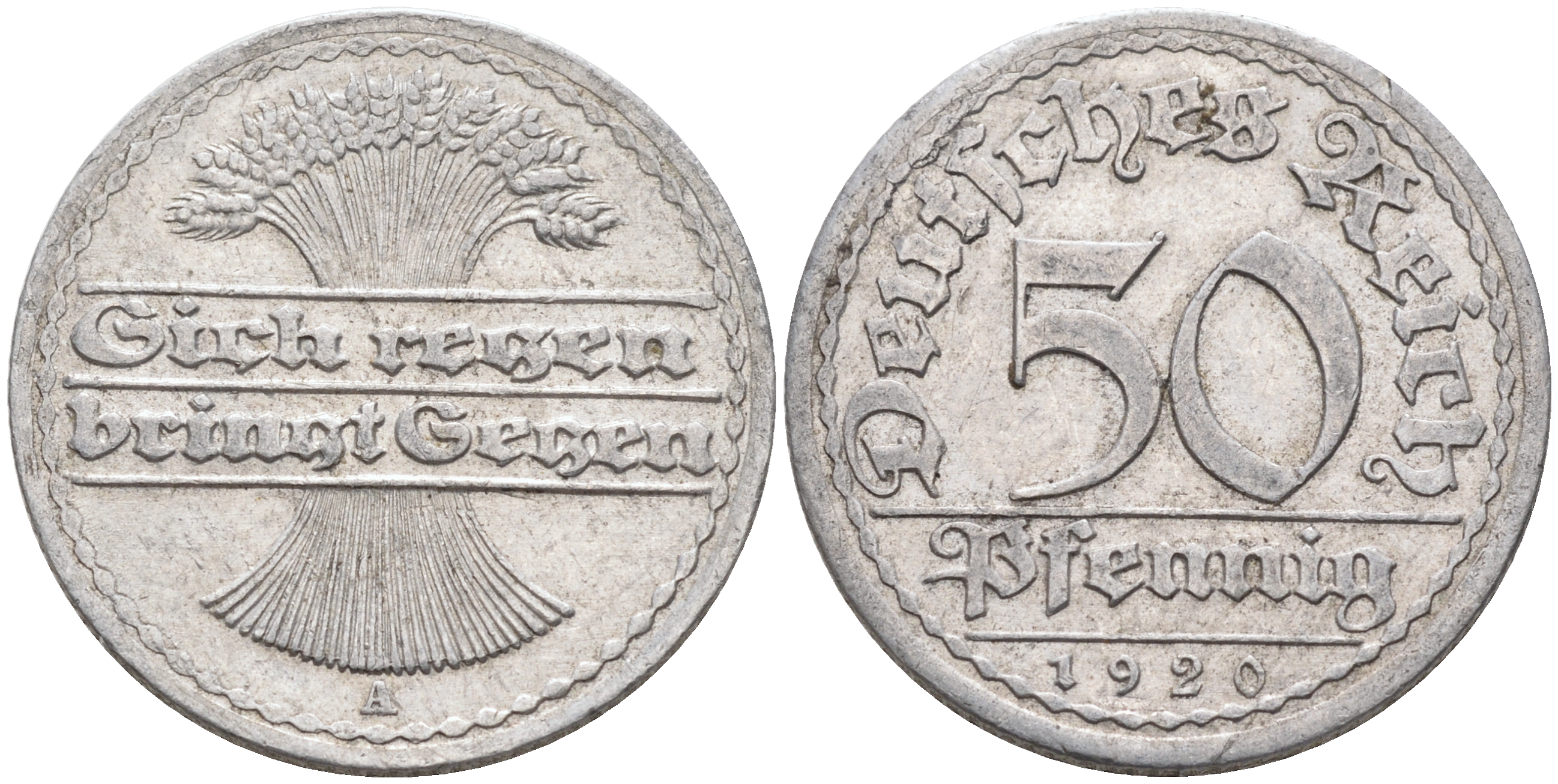 Германия 50 пфеннигов 1920 А KM 27 J.301 алюминий    4589-221