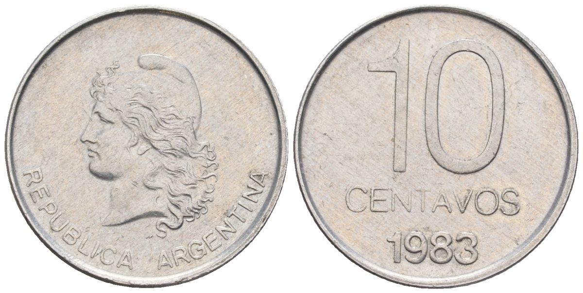 Аргентина 10 сентаво 1983 голова свободы влево KM 89, Schon 89, CJ 368 алюминий    60-1027