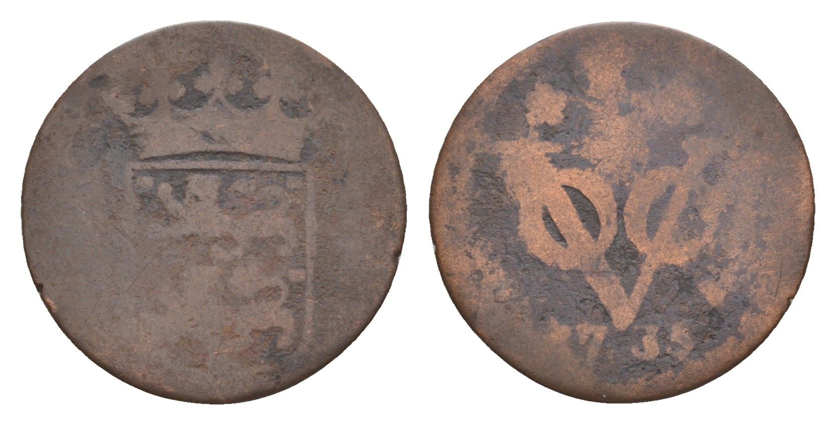 Голландская Ост-Индия 1 дуит 1735 KM 131 медь 4655-551