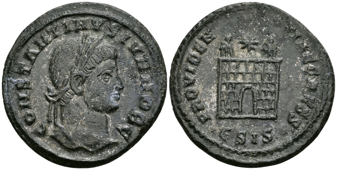 Римская Империя нуммий 326 - 327 Константин II в ранге цезаря PROVIDETIAE CAESS Сисция Extremely fine (C3) RIC 202 бронза 1073-3-1-5