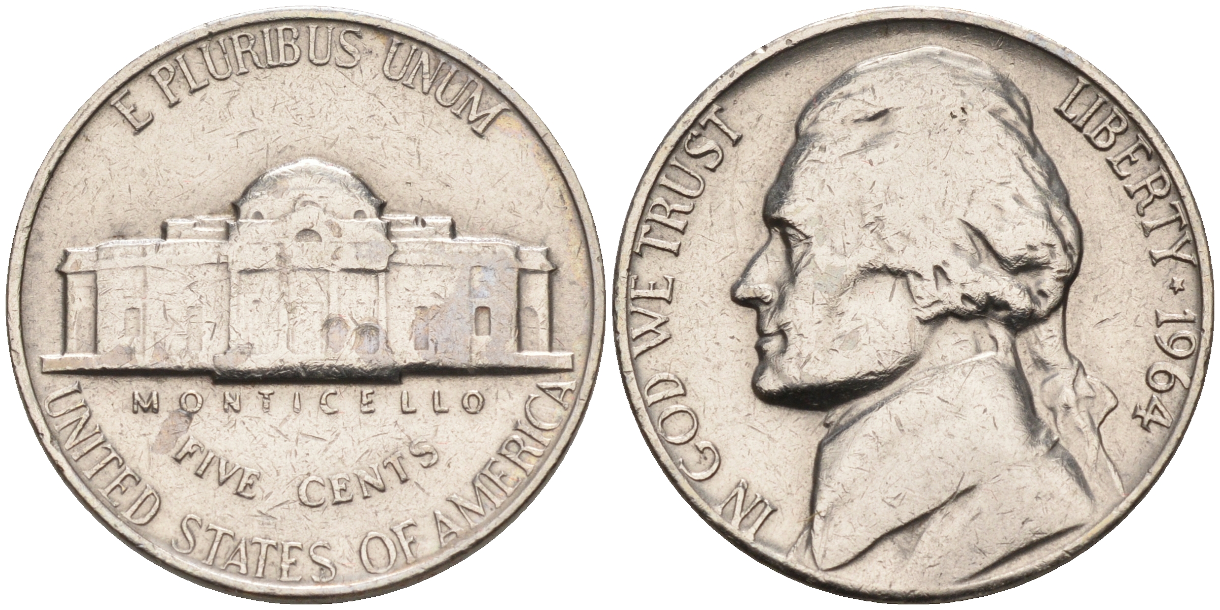 США 5 центов 1964 Джефферсон KM А192 медно-никель 4595-643