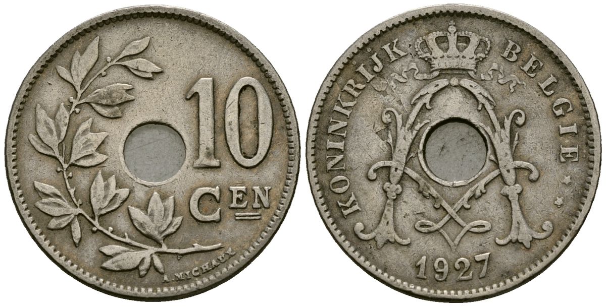 Бельгия 10 сантимов 1927 Belgie KM 86 медно-никель 4171-1242