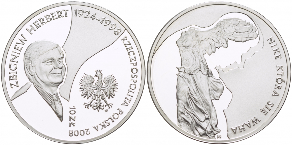 Польша 10 злотых 2008 MW, 10 лет со дня смерти Херберта Збигнева KM 635 серебро PROOF 1084-7-24