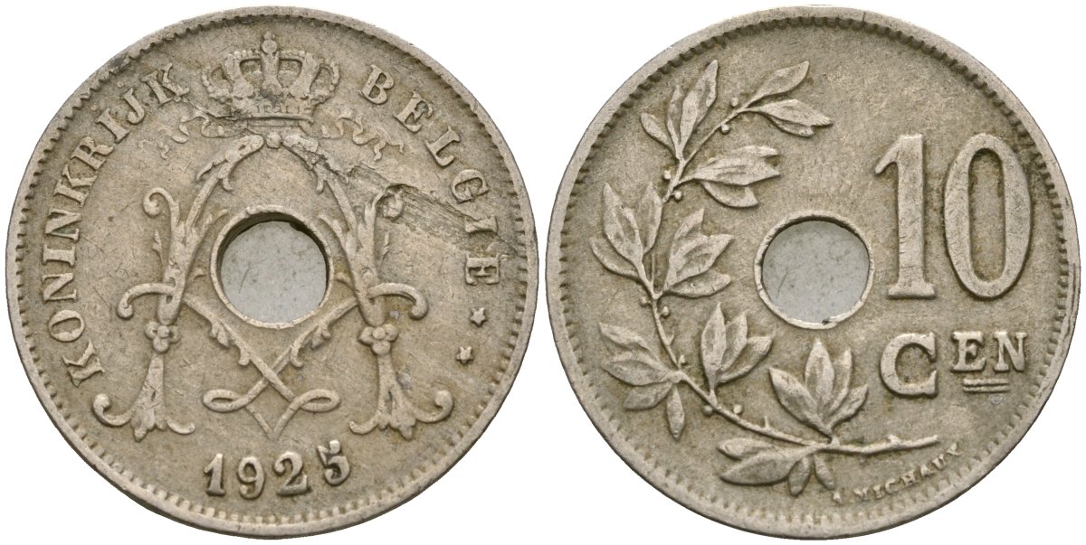Бельгия 10 сантимов 1925 BELGI?, Альберт I (1910 - 1934) KM 86 медно-никель 4132-227