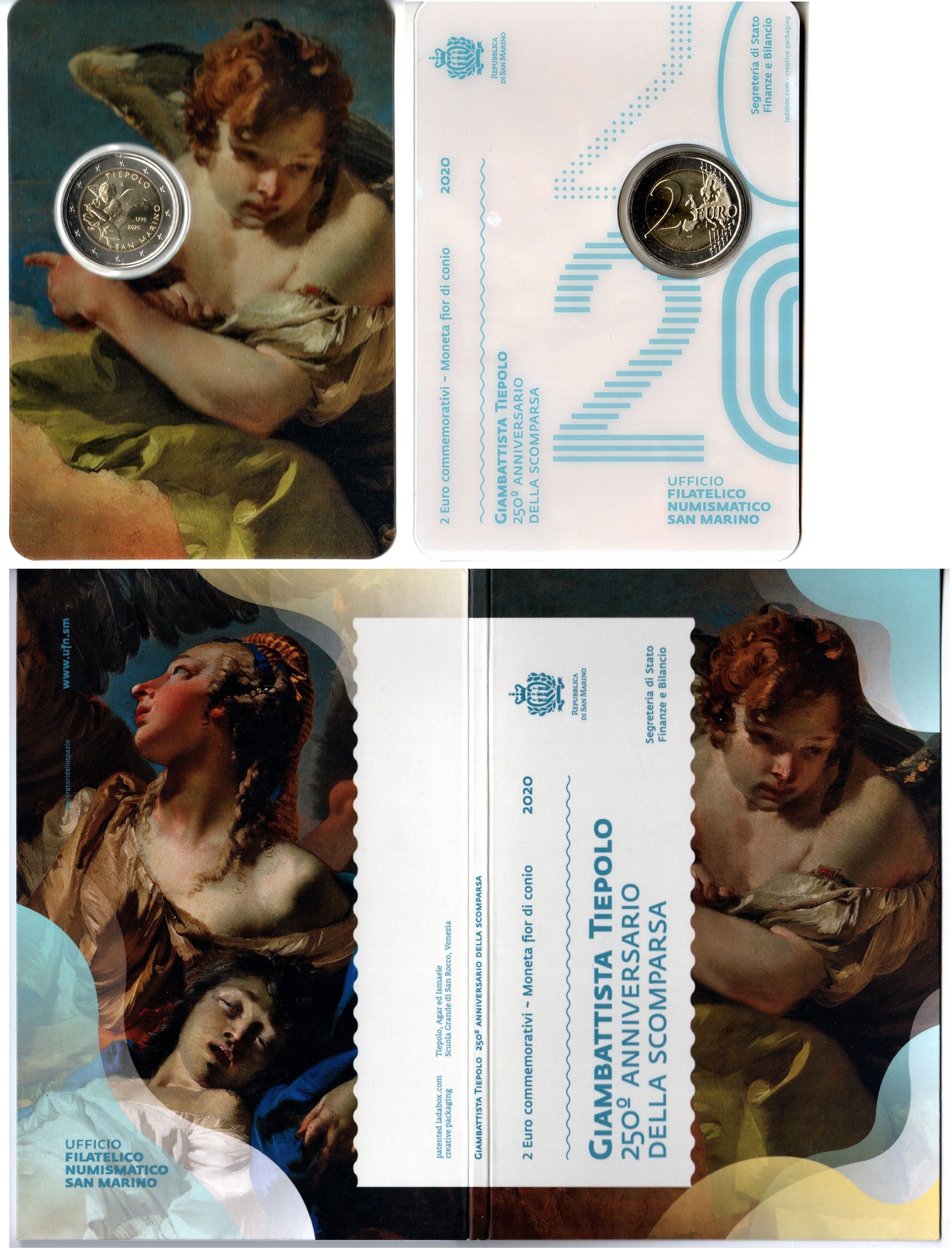 Сан-Марино 2 евро 2020 250 лет со дня смерти Джамбаттиста Тьеполо, в оригинальном буклете KM 590 биметалл UNC 8-2-01-26