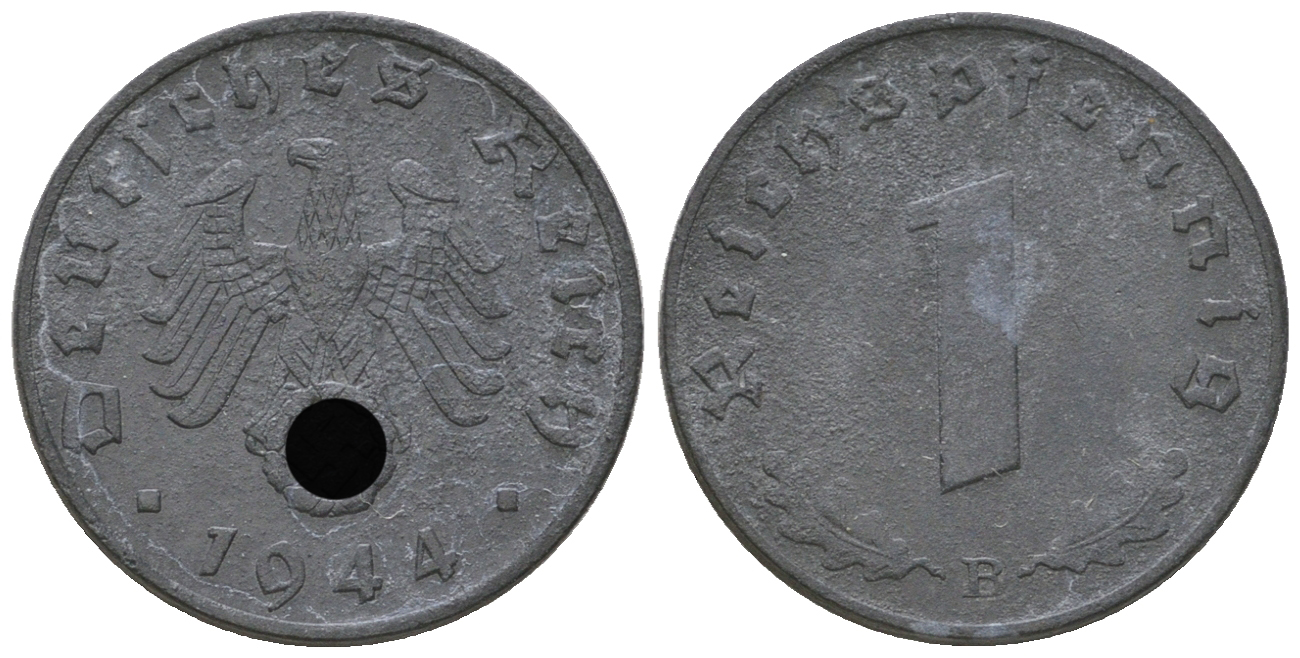 Германия 1 рейхспфенниг 1944 B KM 97, J. 369 цинк    4668-1155