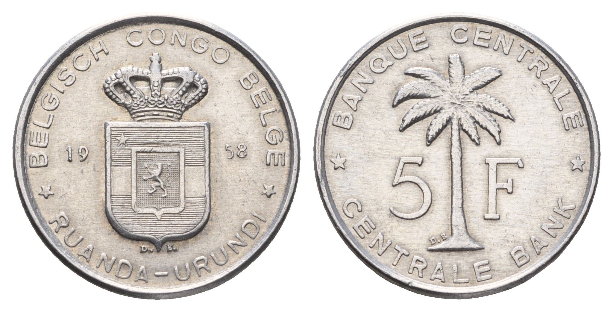 Руанда-Урунди 5 франков 1958 KM 3 алюминий 4675-1257