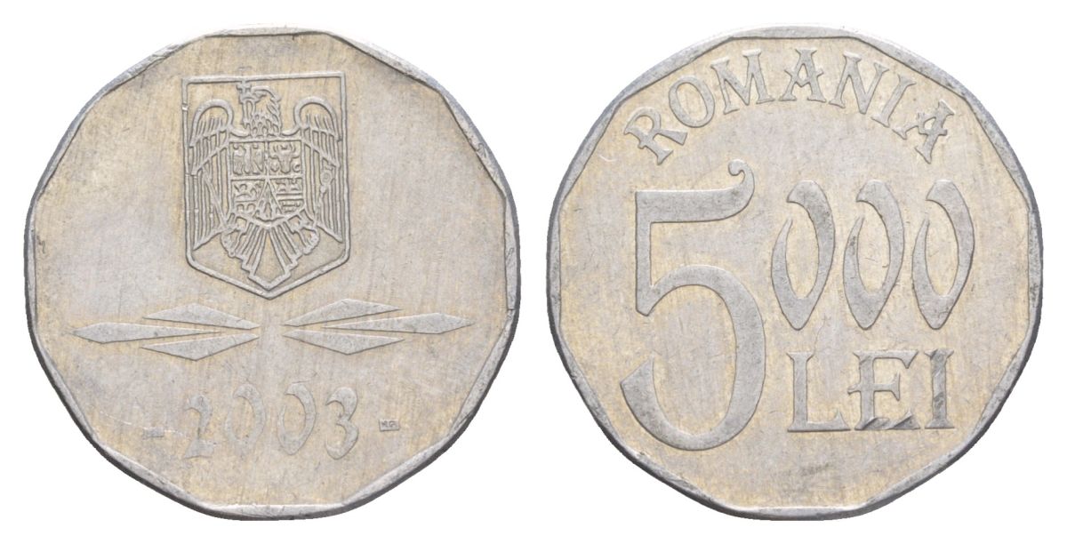 Румыния 5000 леев 2003 KM 158 алюминий 4635-252