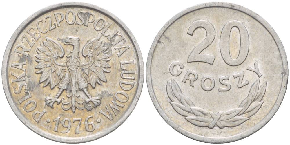 ПОЛЬША 20 ГРОШЕЙ 1976 MW KM А47 алюминий 4551-1041