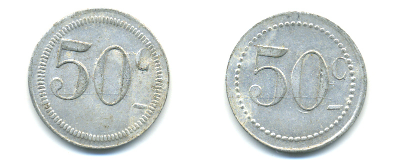 ФРАНЦИЯ 50 САНТИМОВ НАЧАЛО XX ВЕКА d 24 мм, вес около 1,0 гр., платежный жетон алюминий 89-746