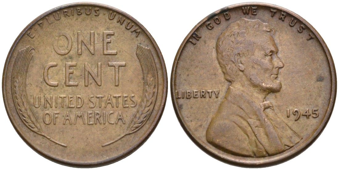 США 1 цент 1945 Линкольн KM А132 бронза 192-952