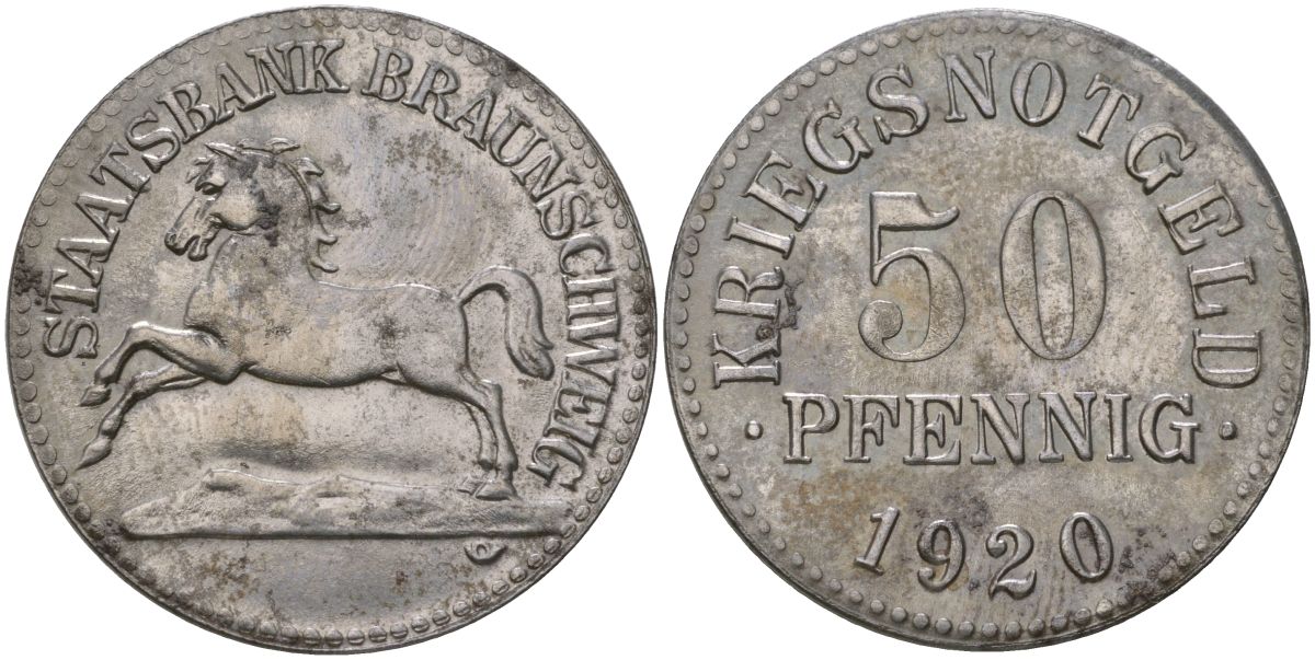 Брауншвейг 50 пфенингов 1920 Funck 56.7, Men05 3477.1, Men18 4416.1 железо 4163-1034