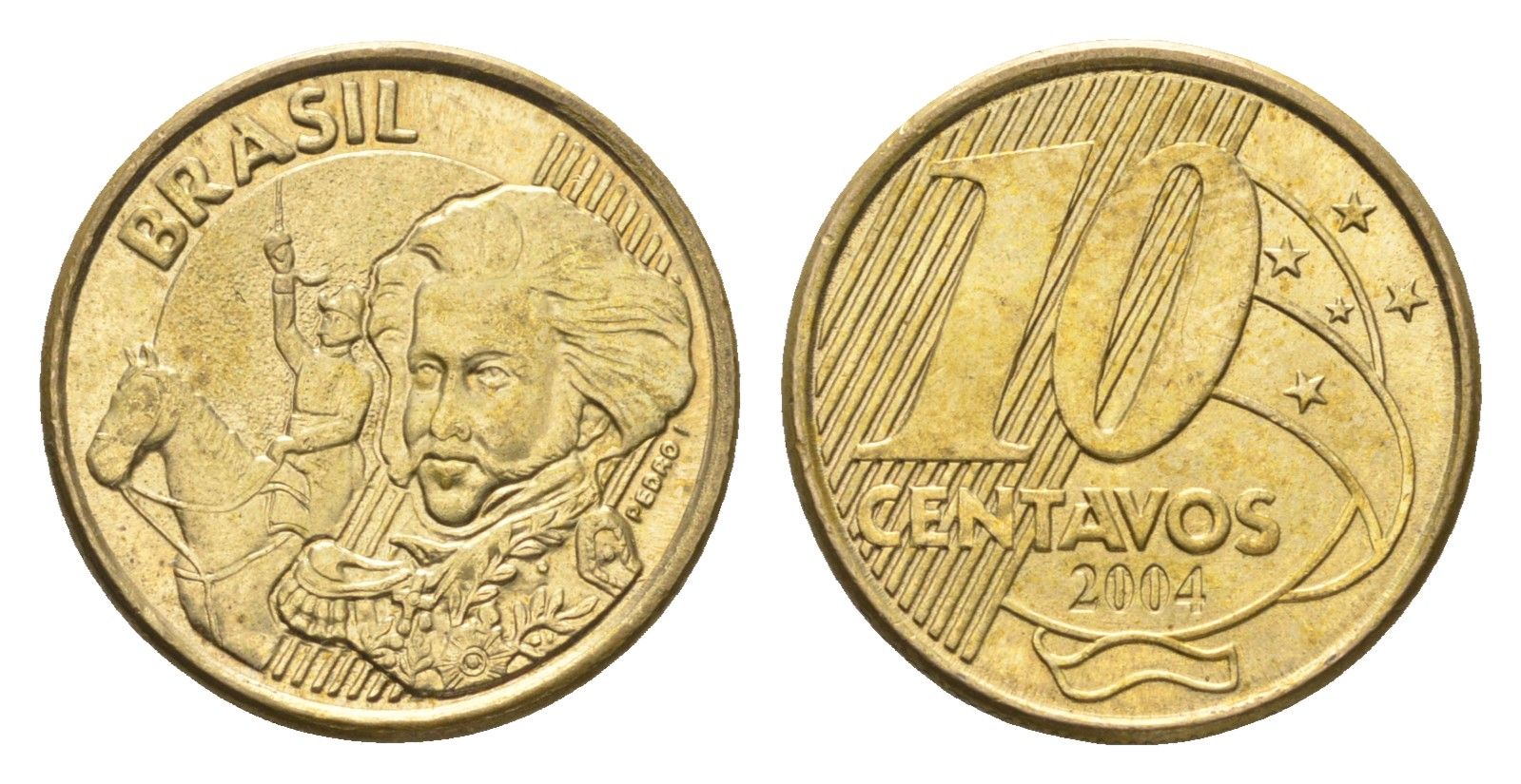 Бразилия 10 сентаво 2004 KM 649 сталь плакированная латунью 4664-527