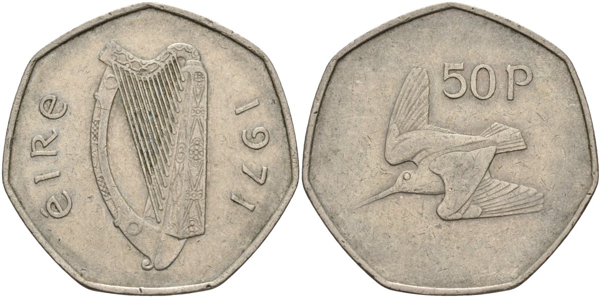 Ирландия 50 пенсов 1971 вальдшнеп KM 24 медно-никель 4144-1045
