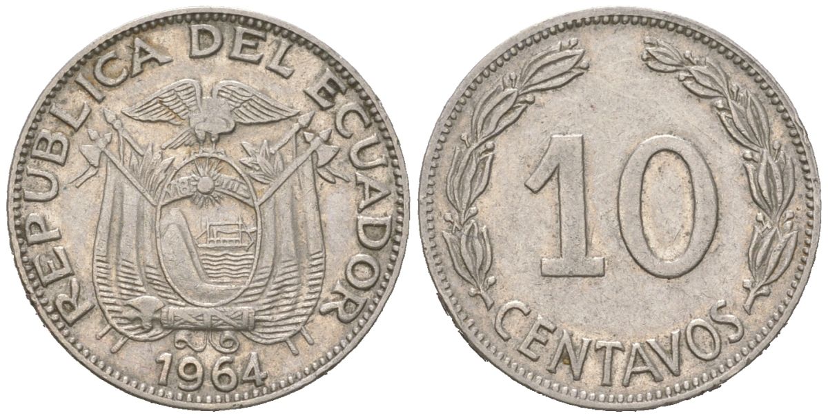 Эквадор 10 сентаво 1964 KM 76c сталь плакированная никелем 4611-862