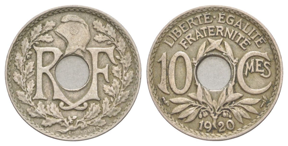 Франция 10 сантимов 1920 KM 866a, Le Franc 138.3 медно-никель 4627-1238