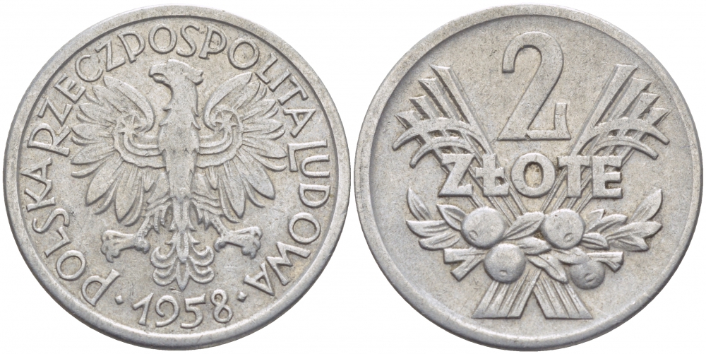 Польша 2 злотых 1958 MW KM 46, Parchimowicz 216a алюминий 114-1144