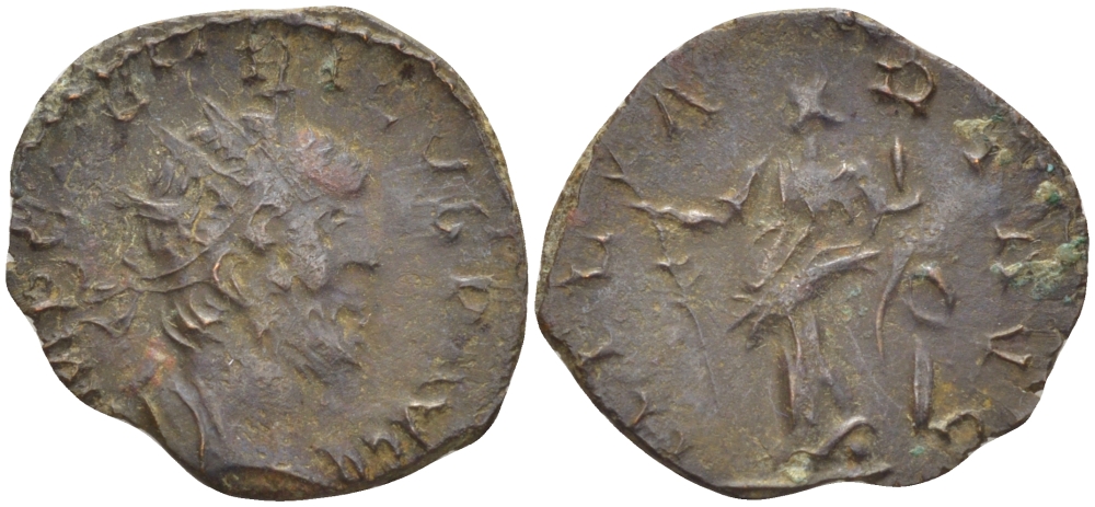 Римская Империя (императоры в Галлии) антониниан 271 - 274 Тетрик I. HILARITAS AVGGG, Хиларитата, держит пальмовую ветвь и рог изобилия, Колония Агриппины, Good Very fine RIC 80 биллон 1073-14-26