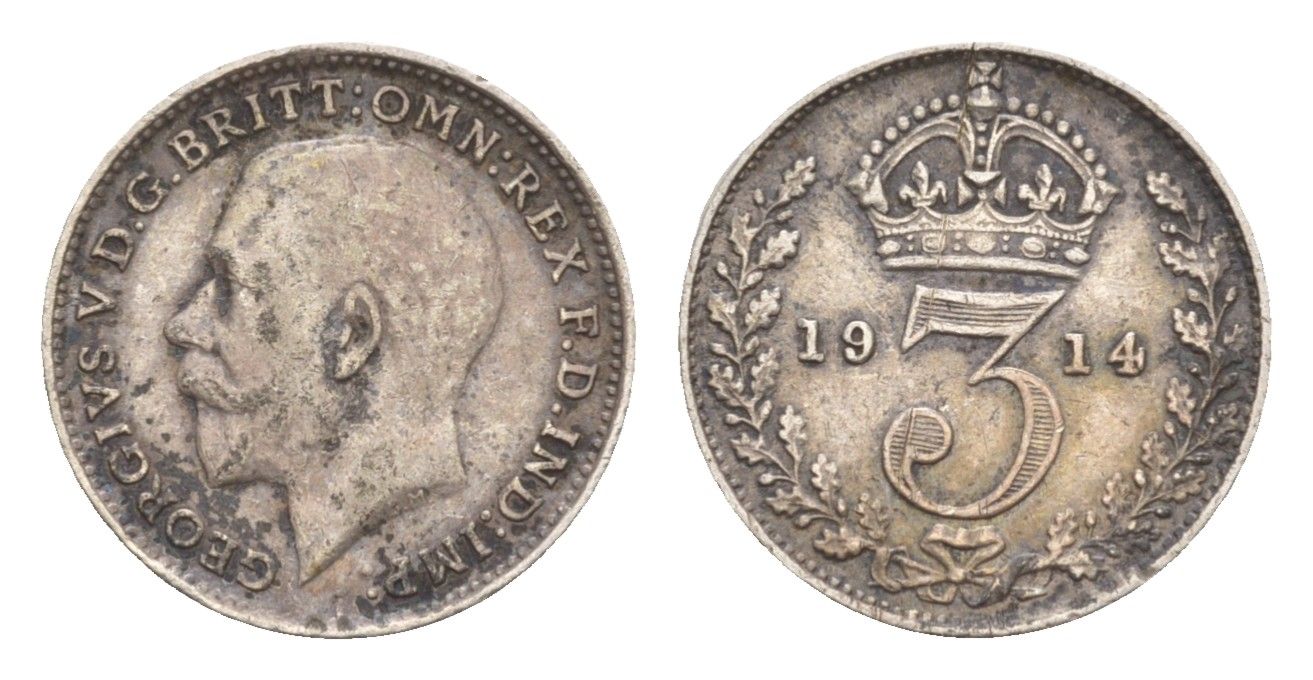 Великобритания 3 пенса 1914 Георг V (1910-1936) KM 813, Spink 4015 серебро 4658-841