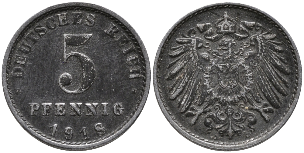 ГЕРМАНИЯ 5 ПФЕННИГОВ 1918 А, KM 19, J. 297 железо 100-623