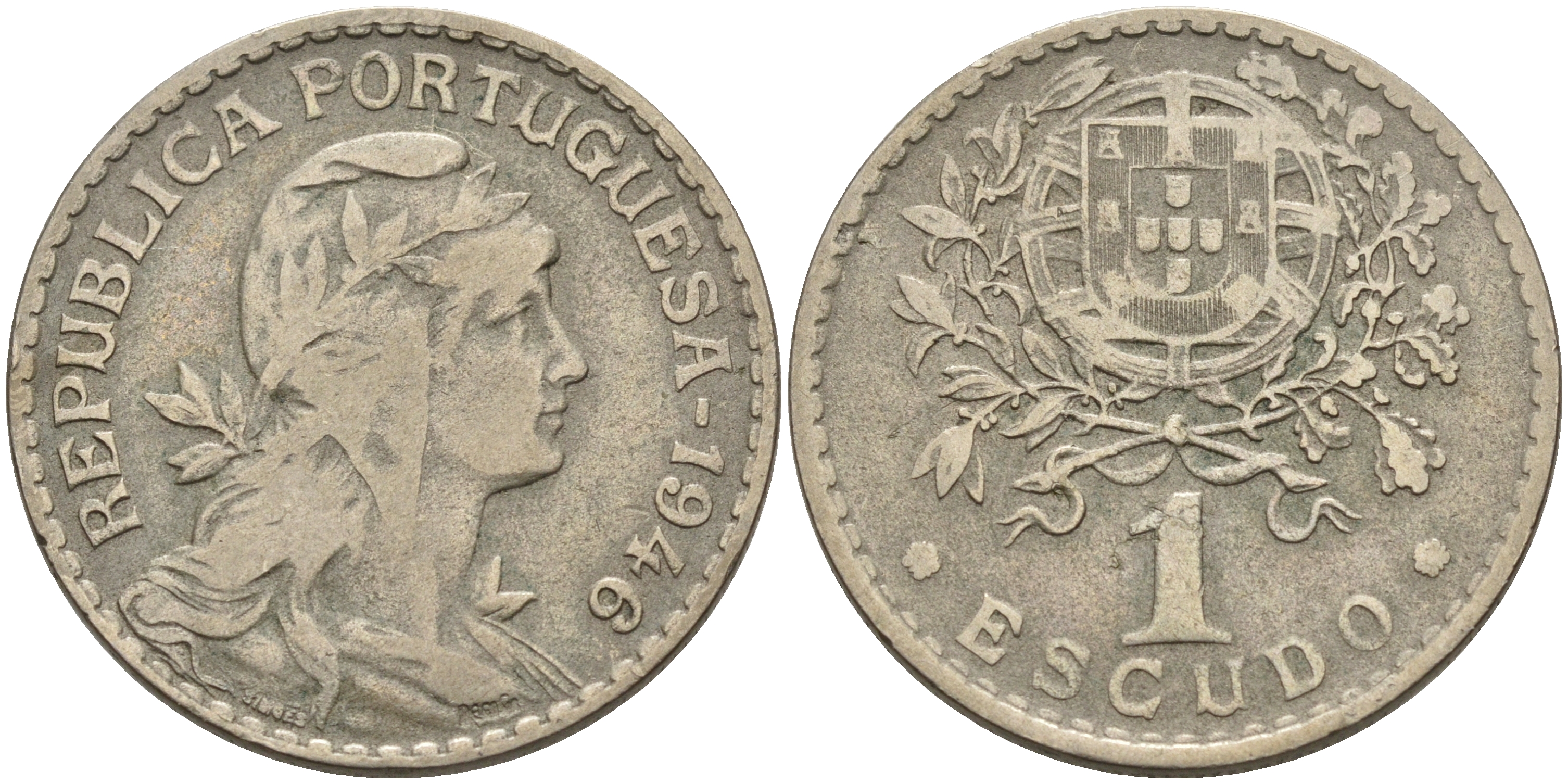 ПОРТУГАЛИЯ 1 ЭСКУДО 1946 KM 578 медно-никель 4563-1023