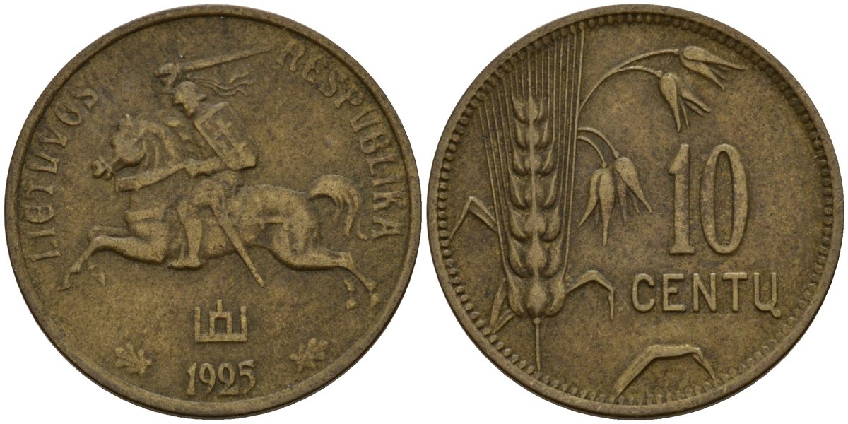 Литва 10 центов 1925 KM 73 алюминиевая бронза 4154-945