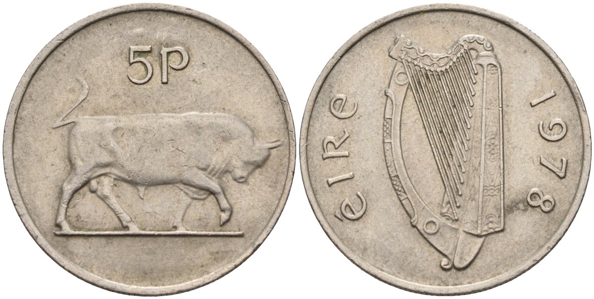 Ирландия 5 пенсов 1978 бык KM 22 медно-никель 4141-117