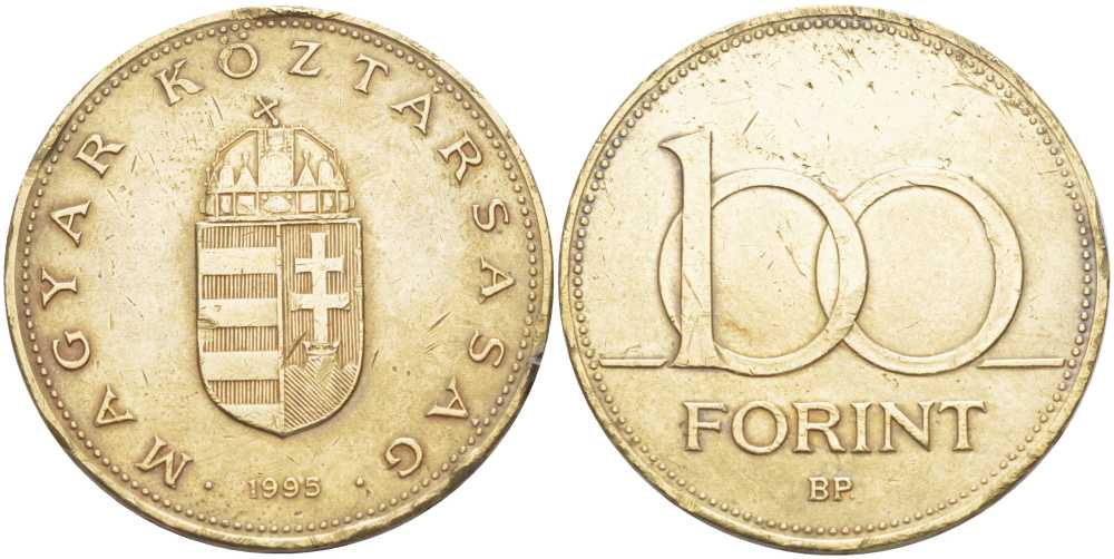 ВЕНГРИЯ 100 ФОРИНТОВ 1995 ВР KM 698 латунь 215-124