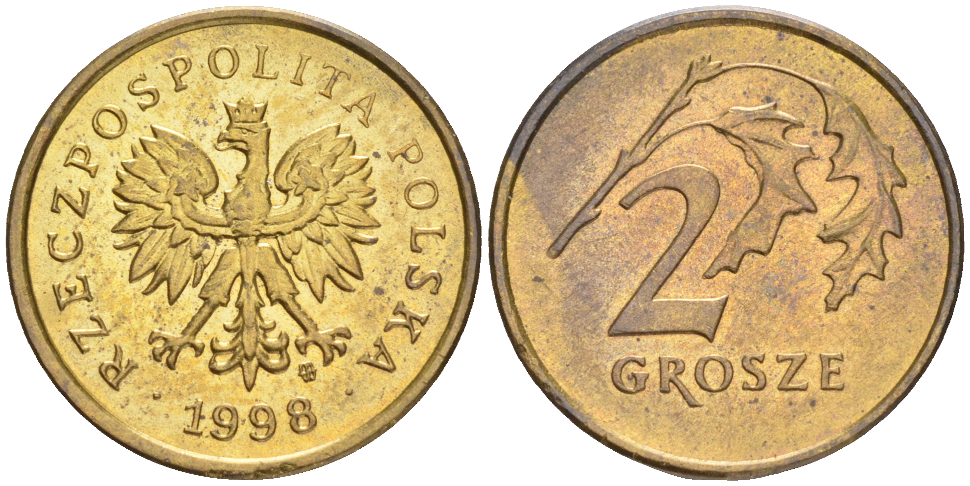 Польша 2 гроша 1998 MW KM 277, Parchimowicz 702e латунь 4516-1059