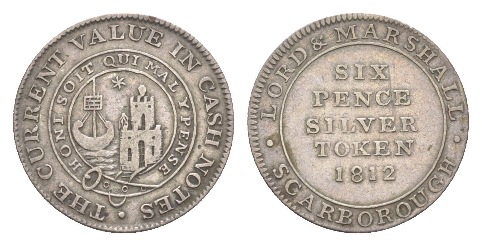 Великобритания, Йоркшир, Скарборо 6 пенсов 1812 токен Withers Davis 36 серебро 633-924