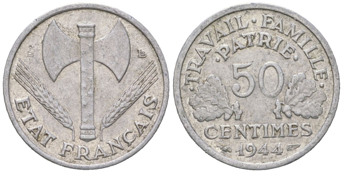 Франция 50 сантимов 1944 KM 914 алюминий 4617-944