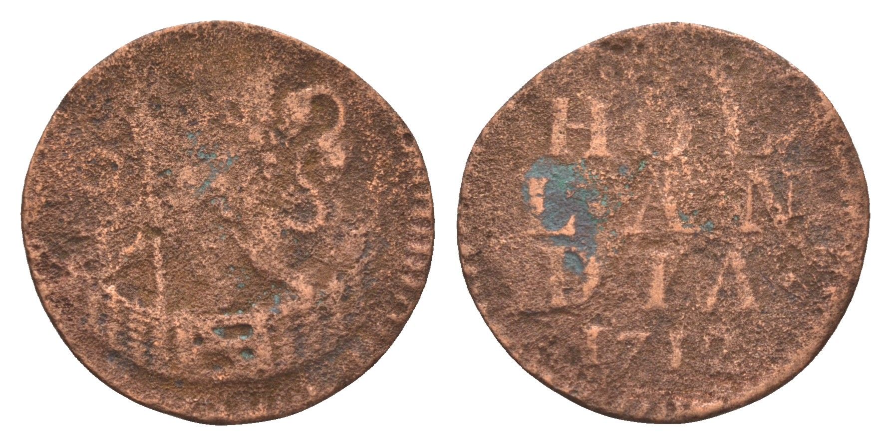 Нидерланды, Голландская Республика, Голландия 1 дуит 1712 KM 80 медь 4655-547