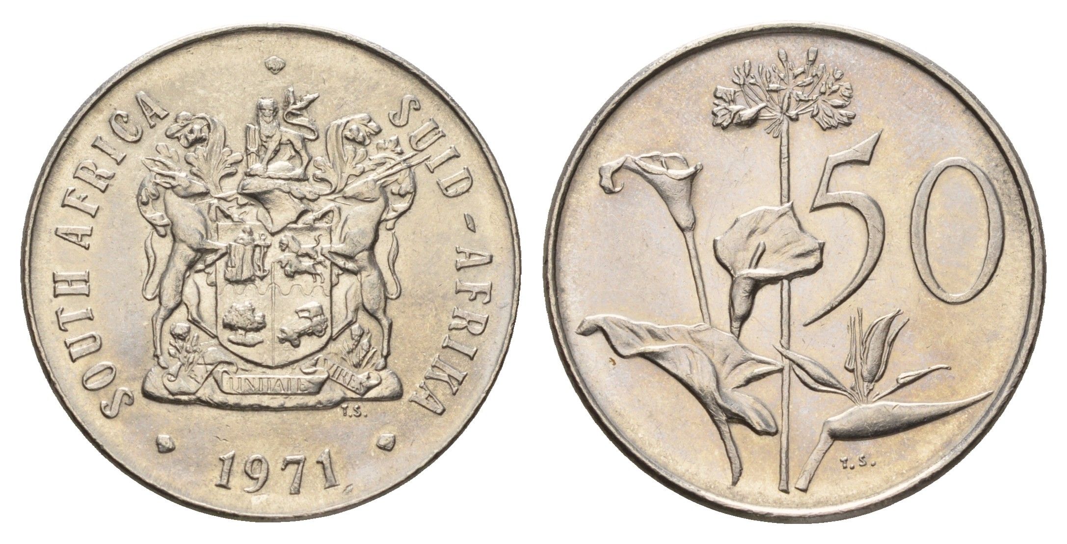 ЮАР 50 центов 1971 Зантедеския Эллиота (калла), герб KM 87 никель UNC 4671-1034