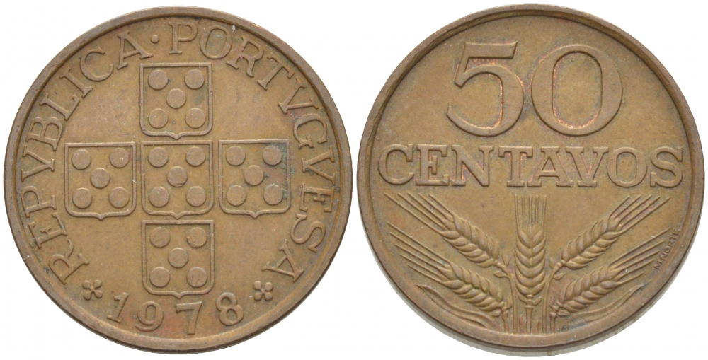 ПОРТУГАЛИЯ 50 СЕНТАВО 1978 KM 596 бронза 3718-446