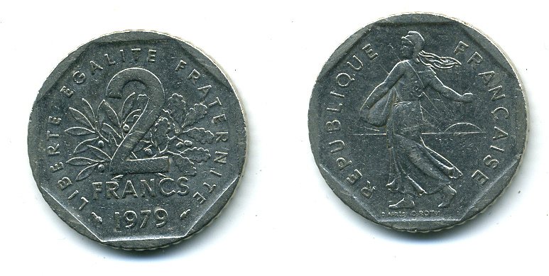 ФРАНЦИЯ 2 ФРАНКА 1979 СЕЯТЕЛЬ KM 942.1, LE FRANC 272.3 никель 25-2425