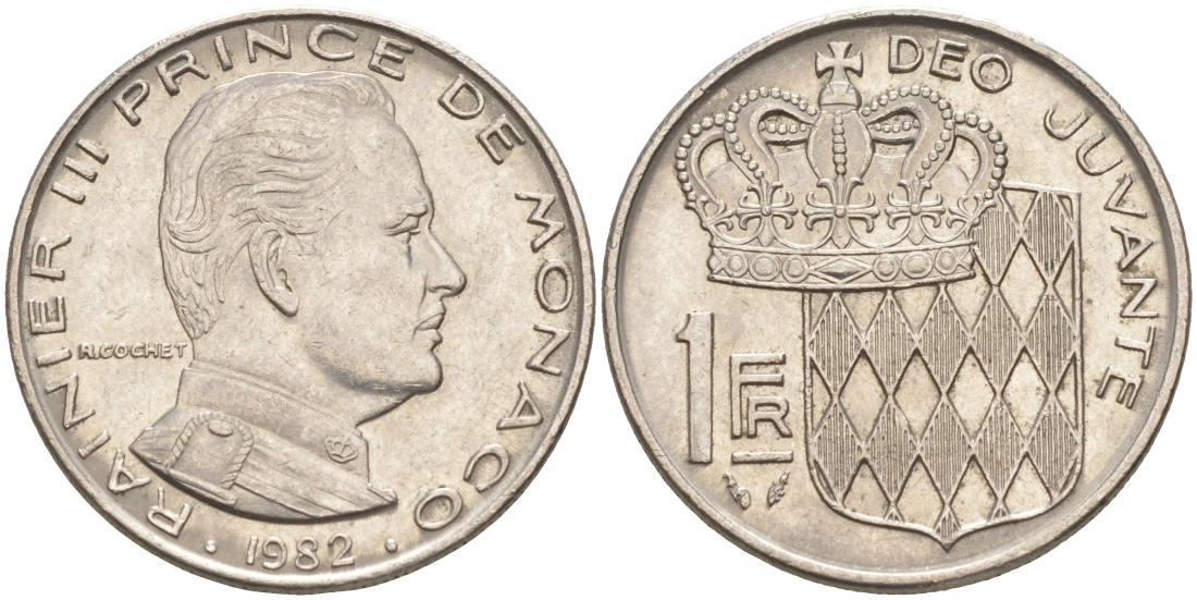 Монако 1 франк 1982 Ренье III (1949-2005) KM 140 никель 73-1311