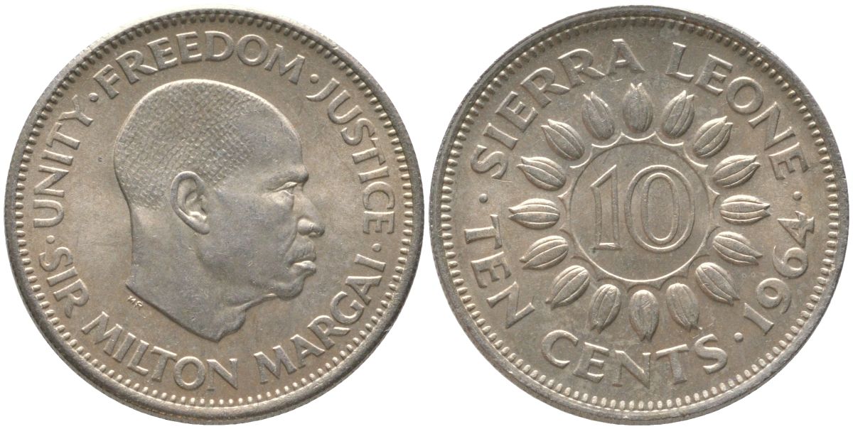 Сьерра-Леоне 10 центов 1964 Милтон Маргаи KM 19 медно-никель UNC 73-312