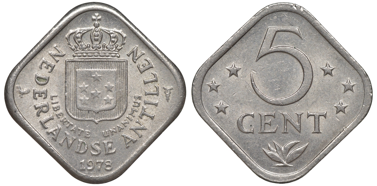 Нидерландские Антилы 5 центов 1978 Юлиана (1948-1980) KM 13 медно-никель 4610-827