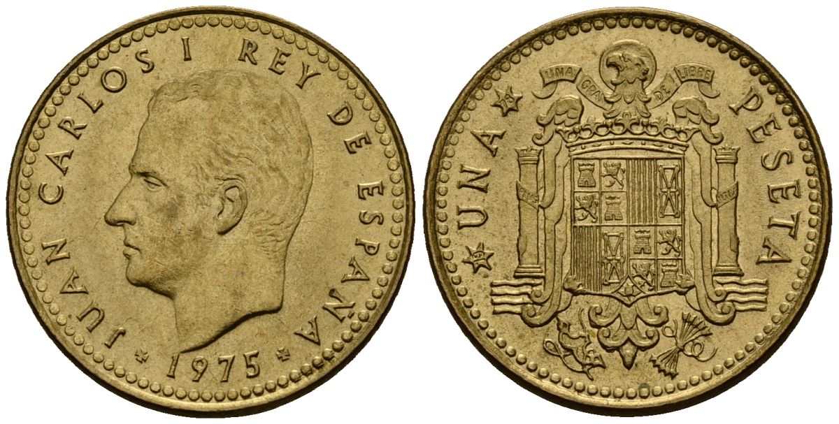 Испания 1 песета 1975 Хуан Карлос I (1975-2014) KM 806 алюминиевая бронза 4176-341