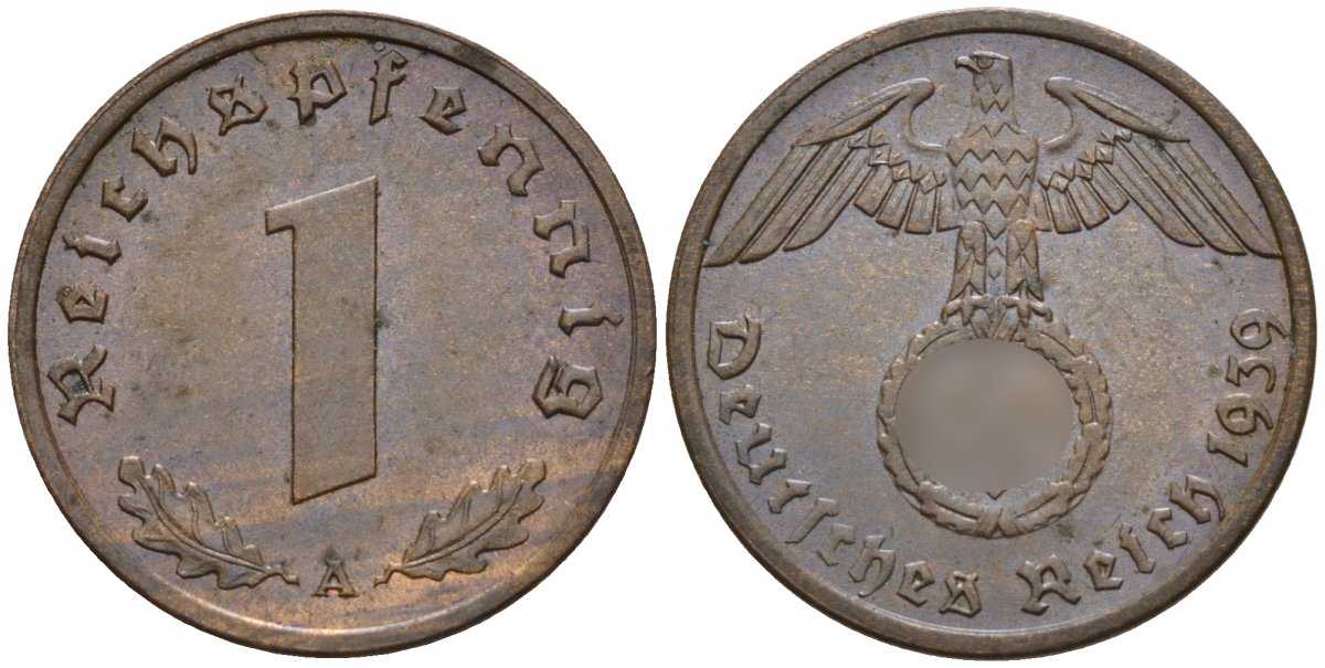 Германия 1 рейхспфенниг 1939 A KM 89, J. 361 бронза 4147-1158