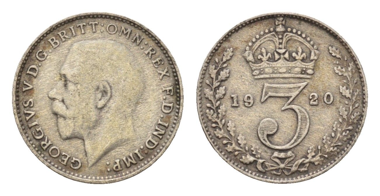 Великобритания 3 пенса 1920 Георг V (1910-1936) KM 813a, Spink 4016 серебро 4644-312