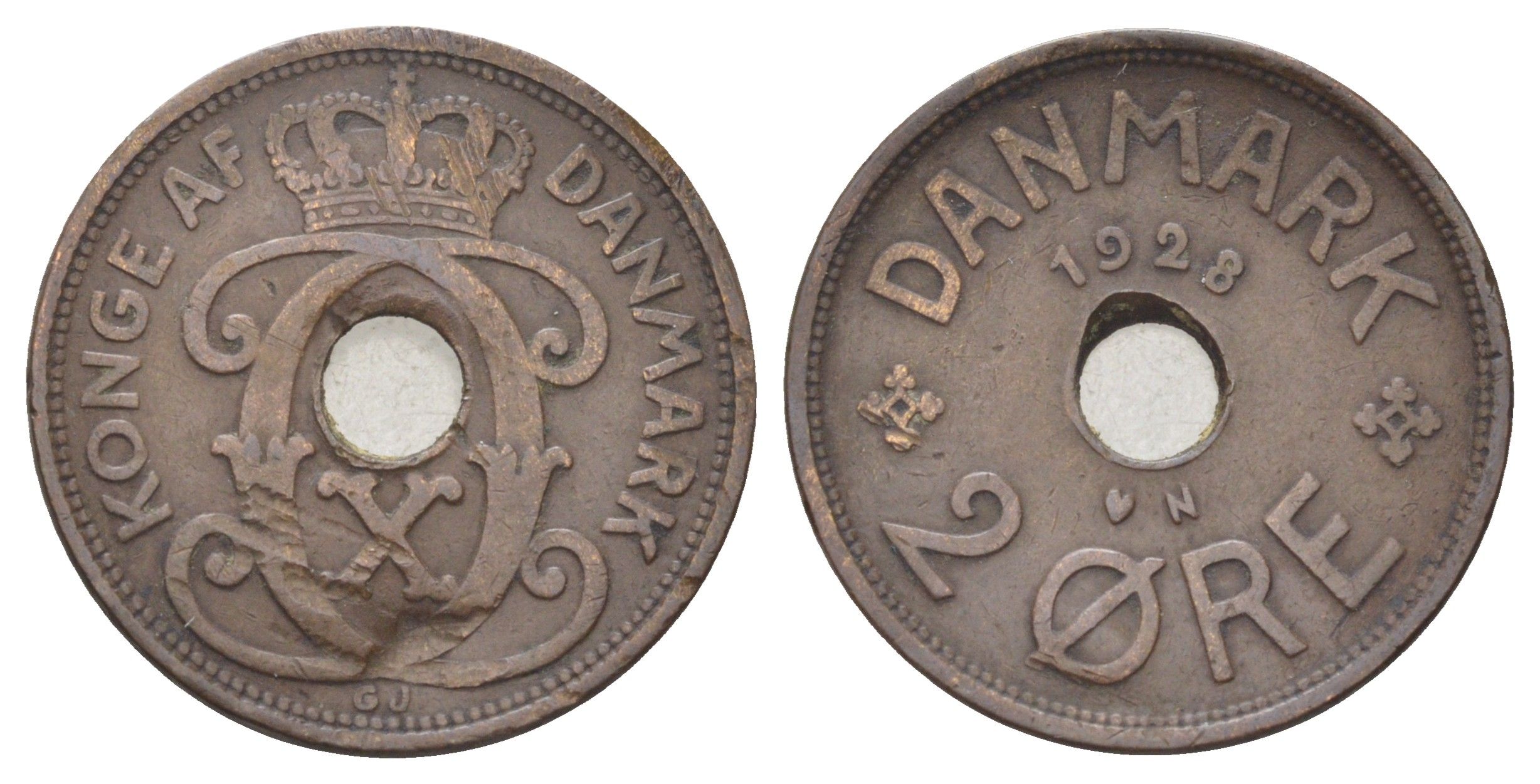 Дания 2 эре 1928 N, Кристиан X (1912-1947) KM 827 бронза 4701-724